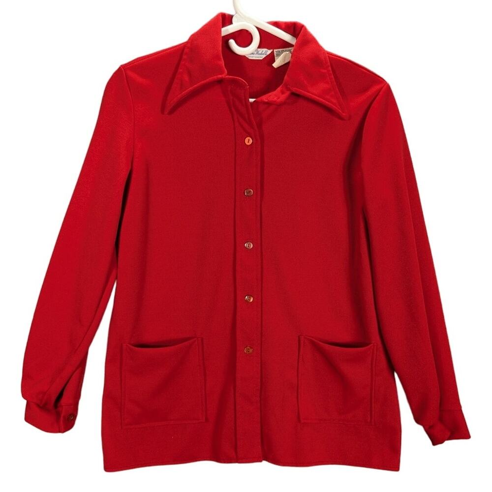 Vintage Shirt Womens 16 Red Button Front Sportswear 1970s Retro Twee Grandma